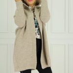 Luźny sweter kardigan damski narzutka beżowy
