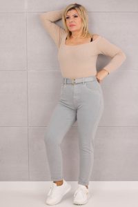 Luźne spodnie damskie bawełniane z paskiem szare