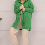 Luźny sweter kardigan damski narzutka zielony