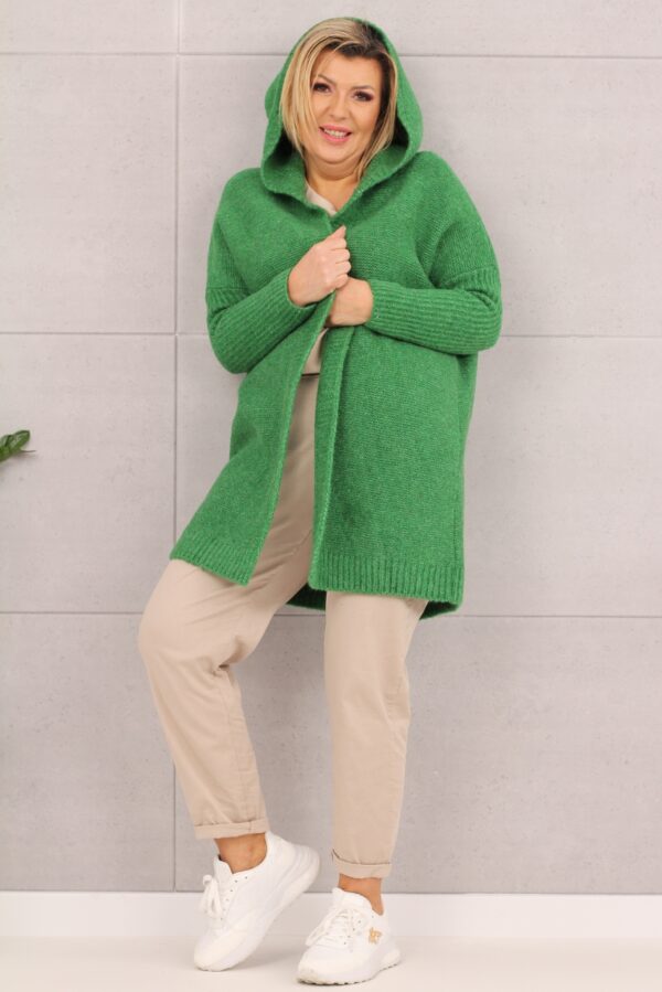 Luźny sweter kardigan damski narzutka zielony