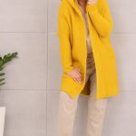 Luźny sweter kardigan damski narzutka żółty