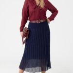 Długa spódnica plisowana plus size granatowa 42-54