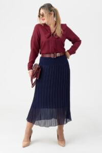 Długa spódnica plisowana plus size granatowa 42-54