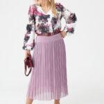 Długa spódnica plisowana plus size wrzosowa 42-54