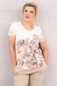 Bluzka damska kwiaty beżowa