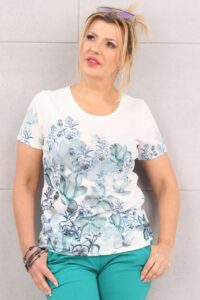 Bluzka damska kwiaty niebieska
