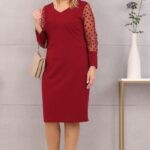 Kobieca sukienka w groszki bordowa