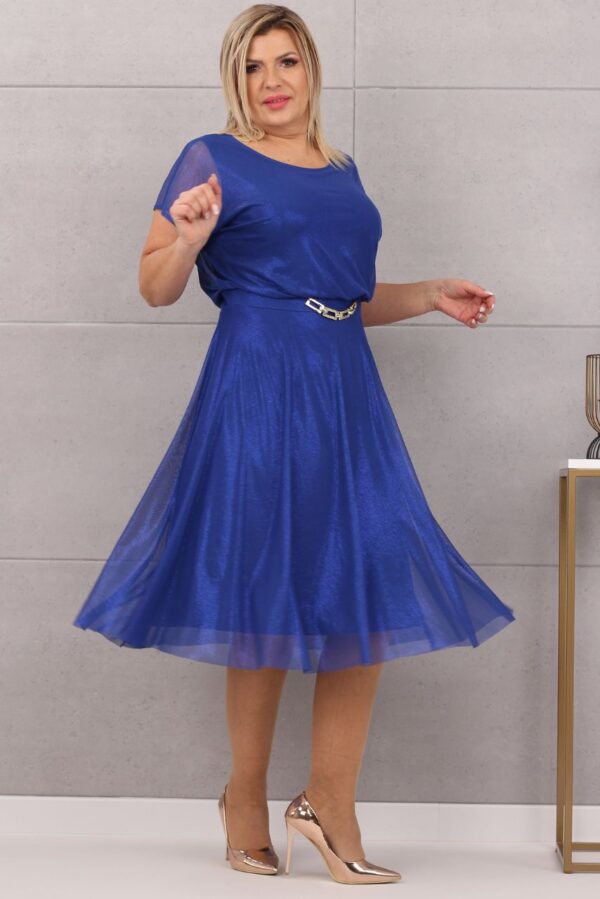 Kobieca sukienka błyszczący materiał kobaltowa