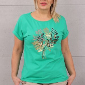 Stylowa bluzka z printem kwiat uniwersalna zielona