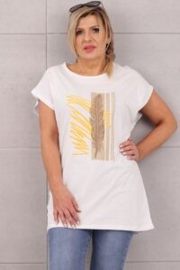 Bluzka damska print białe piórko