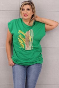 Bluzka damska print zielone piórko