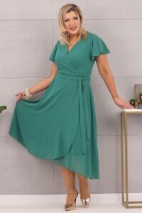 Rozkloszowana sukienka midi wiązana zielona