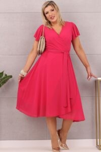 Rozkloszowana sukienka midi wiązana róż