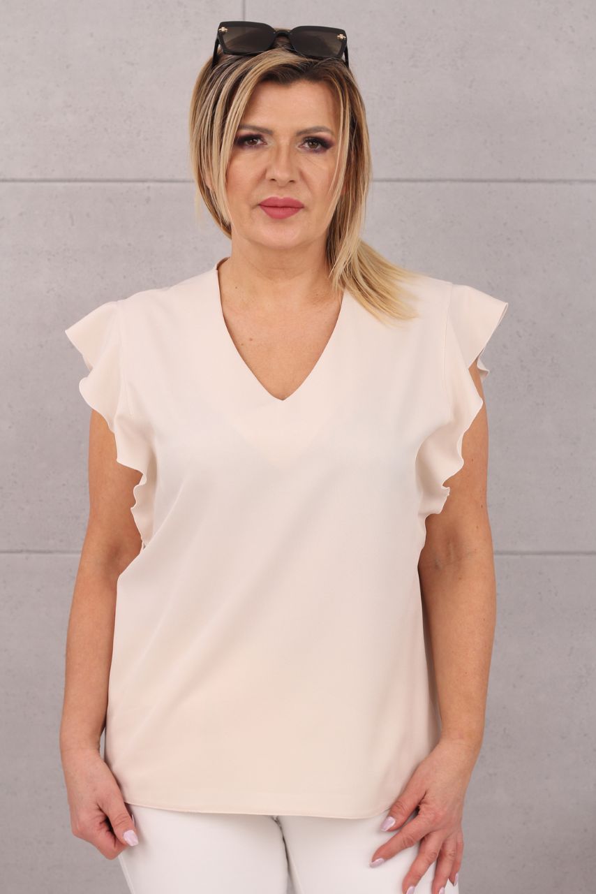 Elegancka bluzka z ozdobnym rękawkiem beżowa