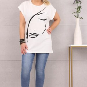 Bluzka damska krótki rękaw t-shirt twarz biała