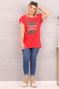 Piękna bluzka damska t-shirt panterka czerwona