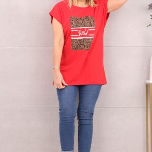 Piękna bluzka damska t-shirt panterka czerwona