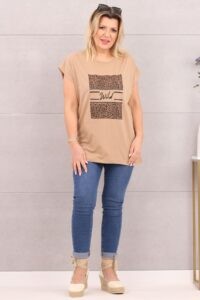 Piękna bluzka damska t-shirt panterka beżowa