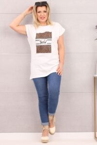 Piękna bluzka damska t-shirt panterka biała