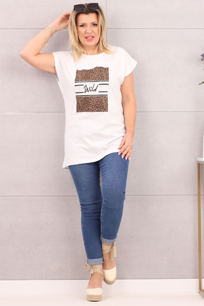 Piękna bluzka damska t-shirt panterka biała