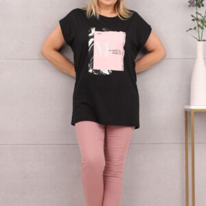 Piękna bluzka damska t-shirt nadruk czarna