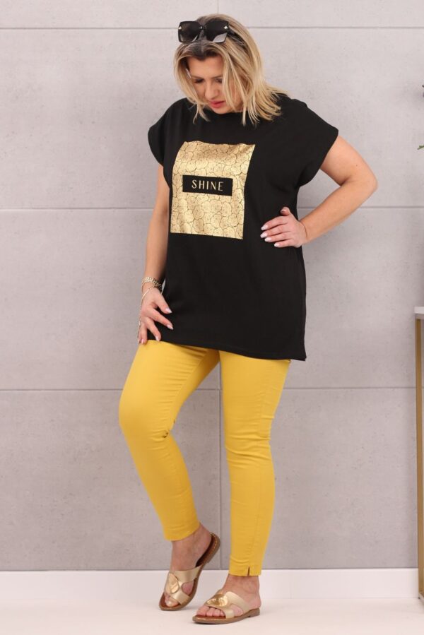 Piękna bluzka damska t-shirt złoty nadruk czarna