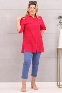 Zwiewna bawełniana koszula damska malinowa