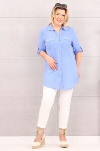 Zwiewna bawełniana koszula damska jeansowa