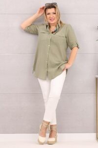 Zwiewna bawełniana koszula damska khaki
