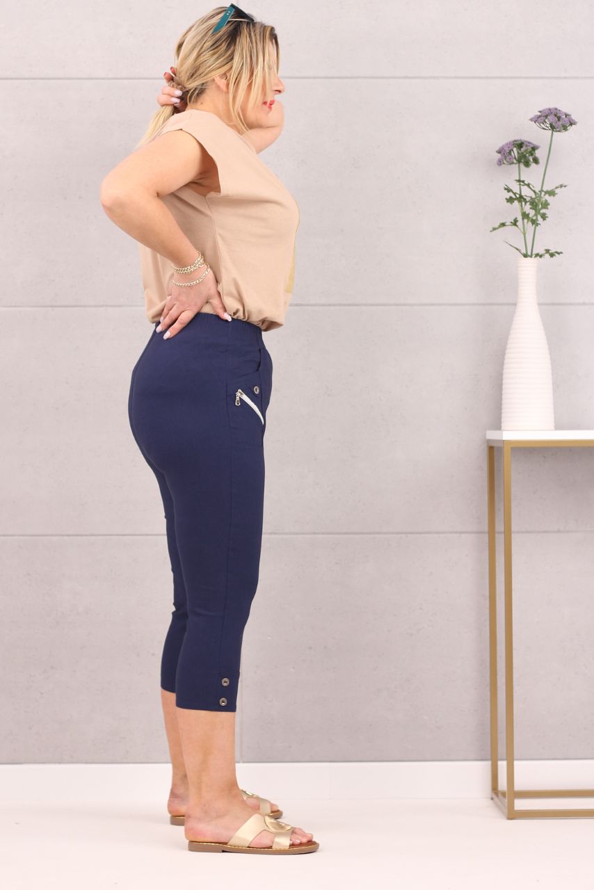 Spodnie damskie 3/4 rybaczki na co dzień granat