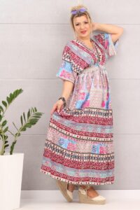 Sukienka maxi boho turecki wzór różowa