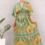Sukienka maxi boho turecki wzór zielona
