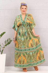 Sukienka maxi boho turecki wzór zielona
