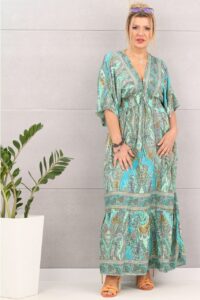 Sukienka maxi boho turecki wzór turkus
