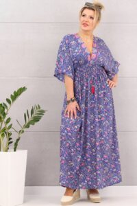 Sukienka maxi boho wzór kwiaty niebieska