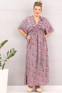 Sukienka maxi boho wzór kwiaty róż