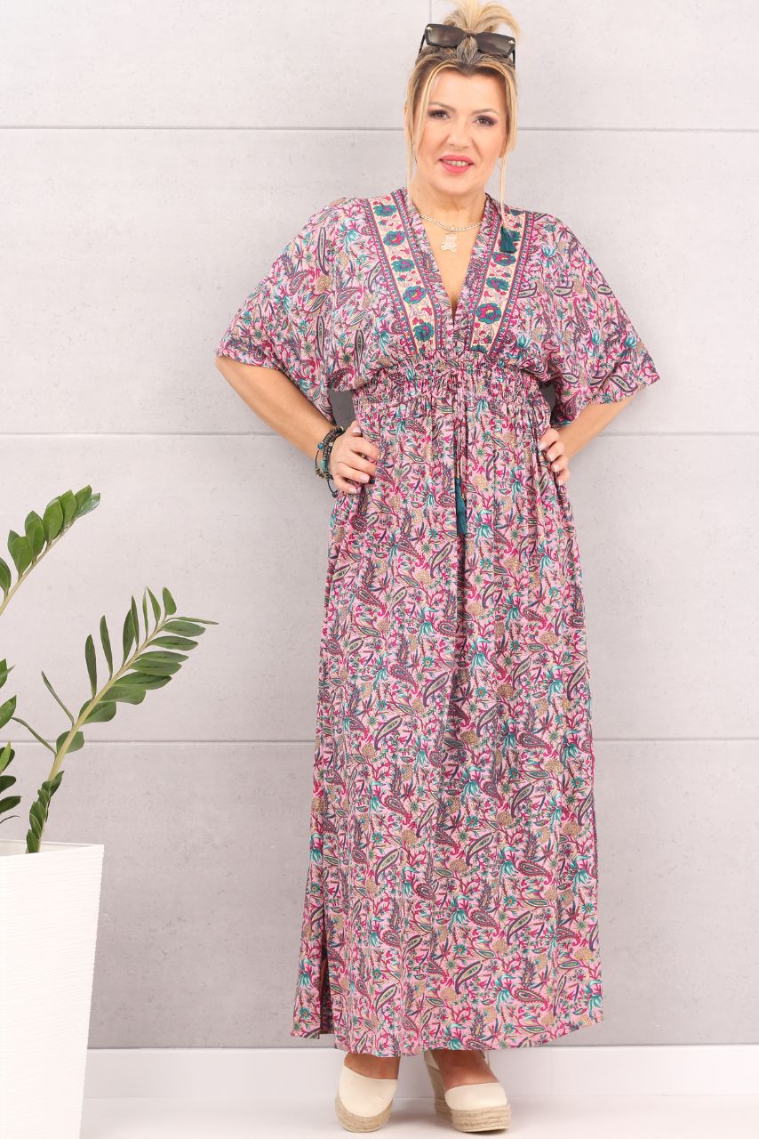 Sukienka maxi boho wzór kwiaty róż