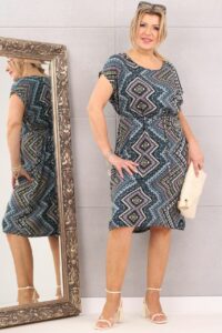 Sukienka letnia w orientalny wzór midi szara plus size