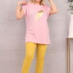 Piękna bluzka damska t-shirt złote piórko różowa
