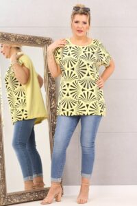 Bawełniana Bluzka One Size wzory i dżety żółta