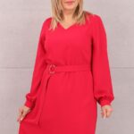 Sukienka z paskiem w talii czerwona