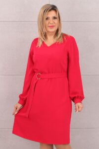 Sukienka z paskiem w talii czerwona