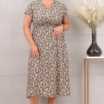 Sukienka na wakacje letnia midi w kwiaty zielony czarny