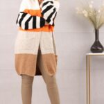 Kardigan damski sweter narzutka beżowo pomarańczowy