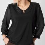 Bluzka plus size czarna z kołnierzykiem – moda dla puszystych kobiet