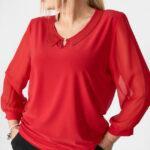 Bluzka plus size czerwona z kołnierzykiem – moda dla puszystych kobiet
