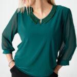 Bluzka plus size zielona z kołnierzykiem – moda dla puszystych kobiet