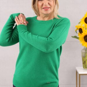 Klasyczny sweter z okrągłym dekoltem zielony
