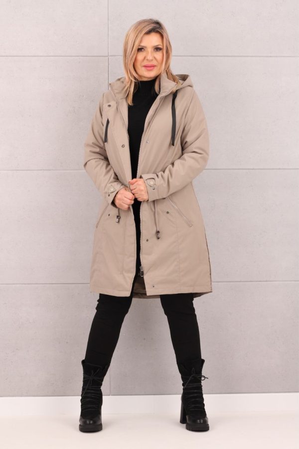 beżowa parka z kapturem
