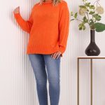 Sweter damski warkocz pomarańczowy